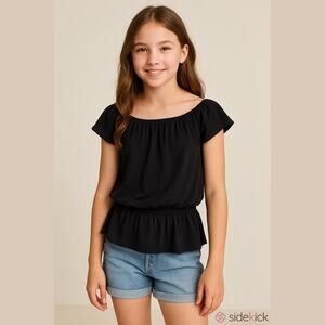 Xhilaration Tween Girls Top Size XS Black Peplum Knit NEW